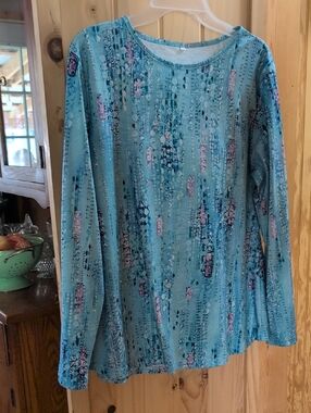 Womens Teal Long-Sleeve Printed Top